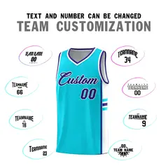 Sky Blue White Classic Color Block Team Basketball Jersey 4