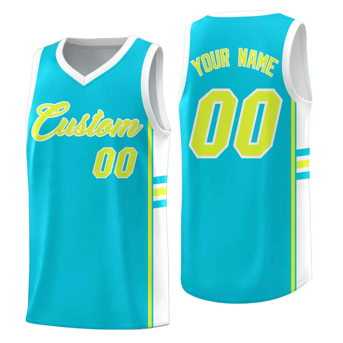 Sky Blue White Classic Color Block Varsity Basketball Jersey