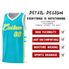 Sky Blue White Classic Color Block Varsity Basketball Jersey 2