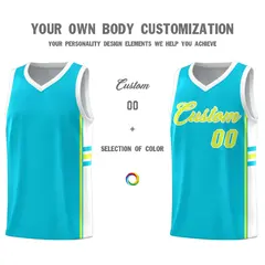 Sky Blue White Classic Color Block Varsity Basketball Jersey 3