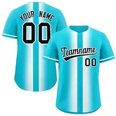 Sky Blue White Gradient Lapel Fashion Baseball Jersey 1