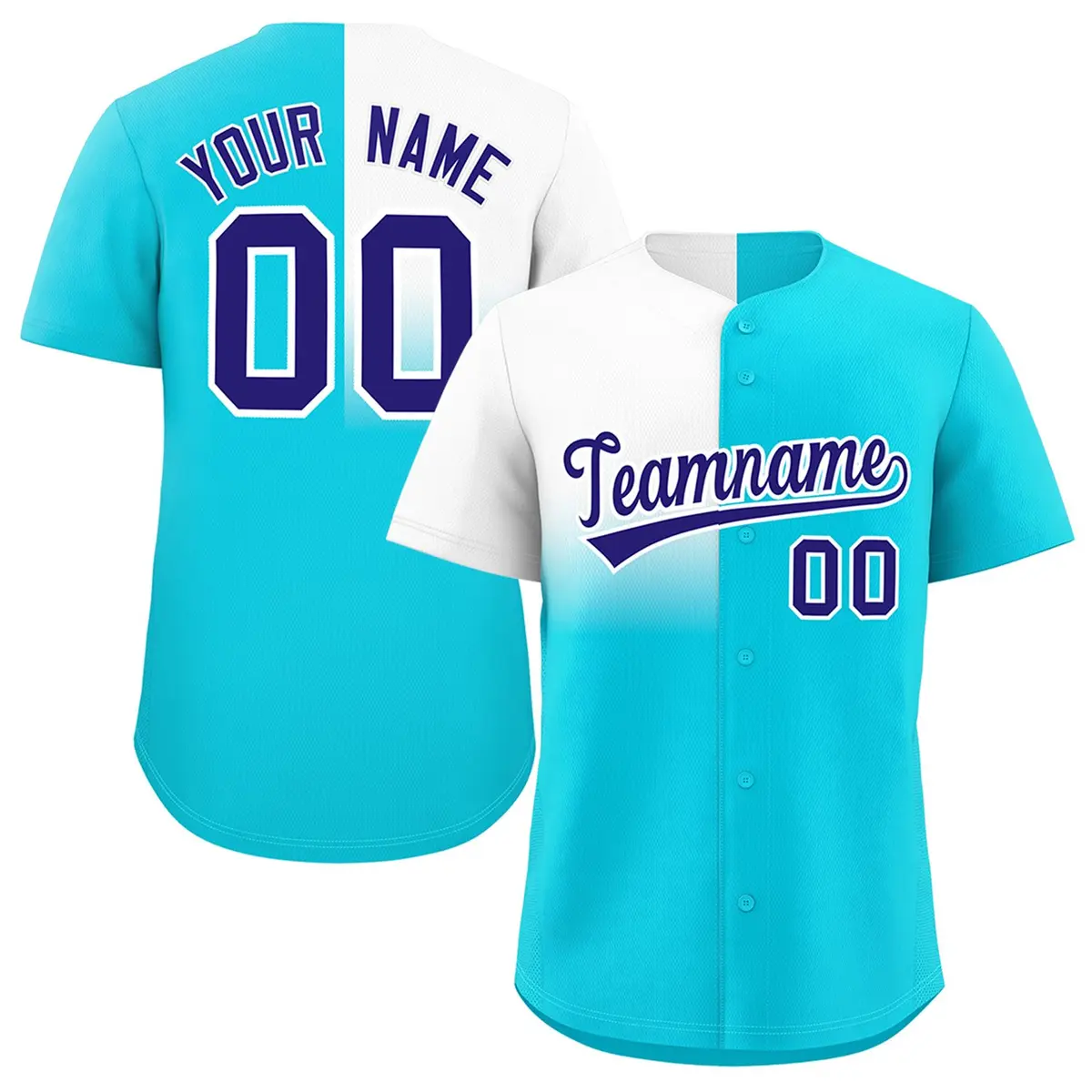 Sky Blue White Half Gradient Authentic Baseball Jersey