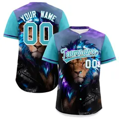 Sky Blue White Lion Graffiti Baseball Jersey