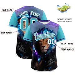Sky Blue White Lion Graffiti Baseball Jersey 2