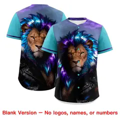 Sky Blue White Lion Graffiti Baseball Jersey 7