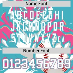 Sky Blue White Pink Full-Snap Tiger Graffiti Baseball Jersey 7