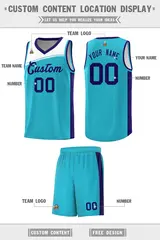 Sky Blue White-Purple Color Block Basketball Team Jersey 2
