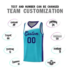 Sky Blue White-Purple Color Block Basketball Team Jersey 3