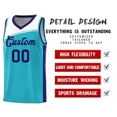 Sky Blue White-Purple Color Block Basketball Team Jersey 4