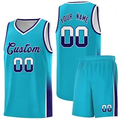 Sky Blue White Purple Two Tone Font Basketball Jersey