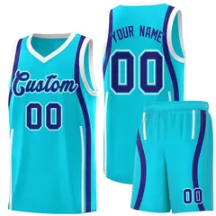 Sky Blue White-Royal Ribbon Pattern Basketball Kits 1