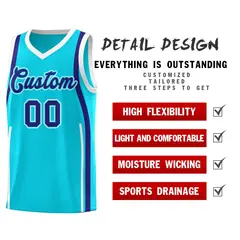 Sky Blue White-Royal Ribbon Pattern Basketball Kits 2