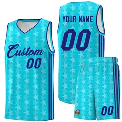 Sky Blue White Star Graffiti Basketball Jersey 1