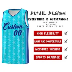 Sky Blue White Star Graffiti Basketball Jersey 2