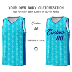 Sky Blue White Star Graffiti Basketball Jersey 3