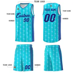Sky Blue White Star Graffiti Basketball Jersey 5