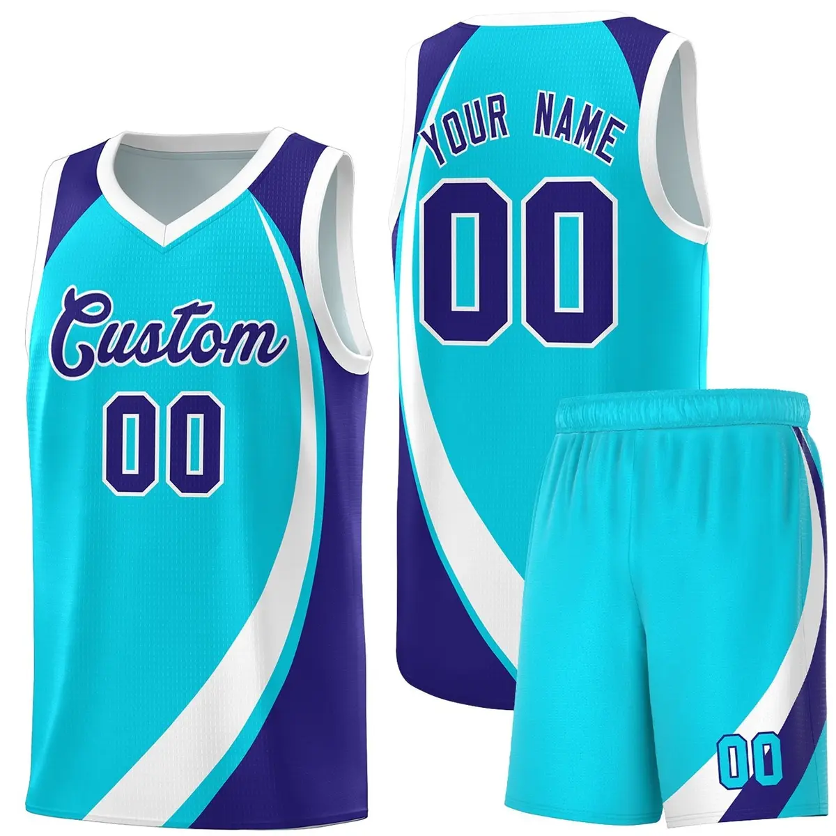 Sky Blue White-Violet Color Block Basketball Jersey