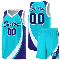 Sky Blue White-Violet Color Block Basketball Jersey 1