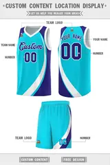 Sky Blue White-Violet Color Block Basketball Jersey 2
