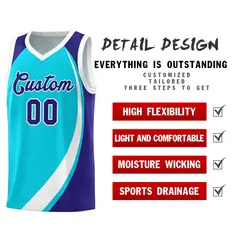 Sky Blue White-Violet Color Block Basketball Jersey 4