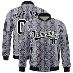 Snake Pattern Varsity Full-Zip Letterman Bomber Jacket