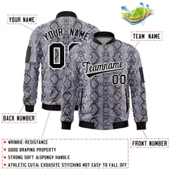 Snake Pattern Varsity Full-Zip Letterman Bomber Jacket 2