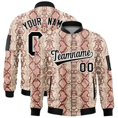 Snake Pattern Varsity Full-Zip Letterman Bomber Jacket