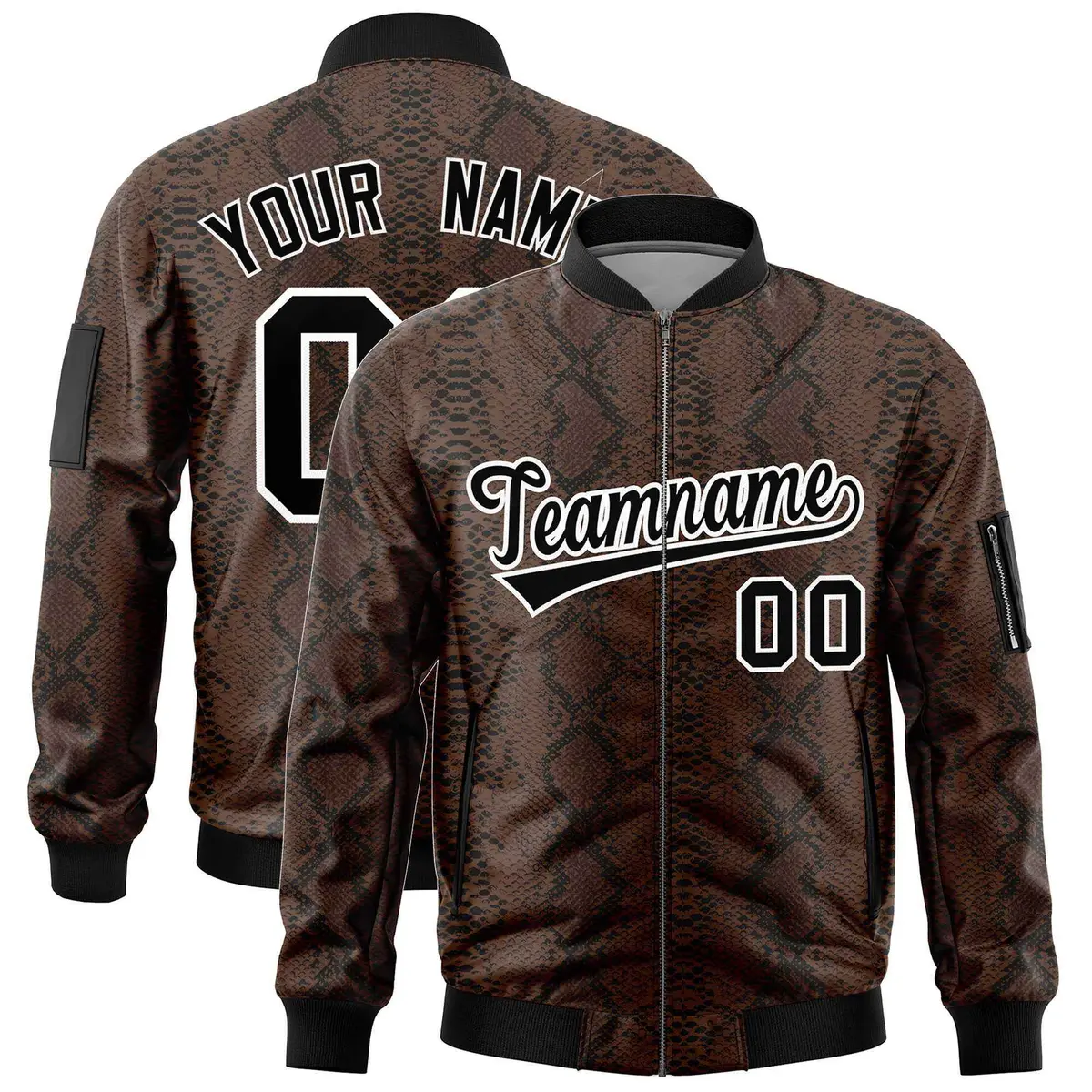 Snake Pattern Varsity Full-Zip Letterman Bomber Jacket