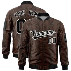 Snake Pattern Varsity Full-Zip Letterman Bomber Jacket