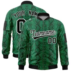 Snake Pattern Varsity Full-Zip Letterman Bomber Jacket