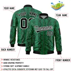 Snake Pattern Varsity Full-Zip Letterman Bomber Jacket 2