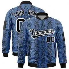 Snake Pattern Varsity Full-Zip Letterman Bomber Jacket