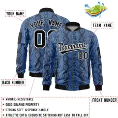 Snake Pattern Varsity Full-Zip Letterman Bomber Jacket 2