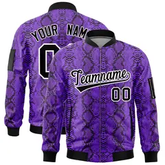 Snake Pattern Varsity Full-Zip Letterman Bomber Jacket