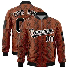 Snake Pattern Varsity Full-Zip Letterman Bomber Jacket