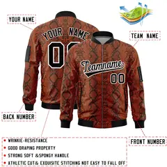 Snake Pattern Varsity Full-Zip Letterman Bomber Jacket 2