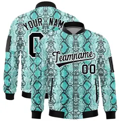 Snake Pattern Varsity Full-Zip Letterman Bomber Jacket