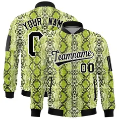 Snake Pattern Varsity Full-Zip Letterman Bomber Jacket