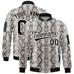 Snake Pattern Varsity Full-Zip Letterman Bomber Jacket