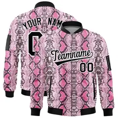 Snake Pattern Varsity Full-Zip Letterman Bomber Jacket