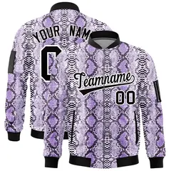 Snake Pattern Varsity Full-Zip Letterman Bomber Jacket