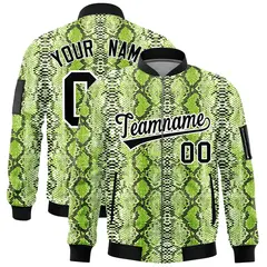 Snake Pattern Varsity Full-Zip Letterman Bomber Jacket