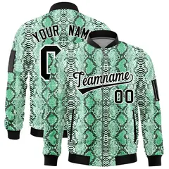 Snake Pattern Varsity Full-Zip Letterman Bomber Jacket