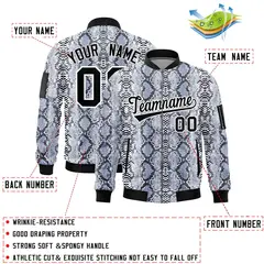 Snake Pattern Varsity Full-Zip Letterman Bomber Jacket 2