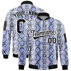 Snake Pattern Varsity Full-Zip Letterman Bomber Jacket
