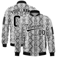 Snake Pattern Varsity Full-Zip Letterman Bomber Jacket