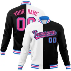 Split Varsity Baseball Jacket with Stitched Name Number