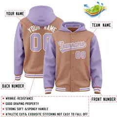 Teabrown Light Purple Raglan Varsity Full-Snap Letterman Jacket Hoodie 4