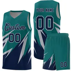 Teal Abstract Mountain Pattern Basketball Jersey 1