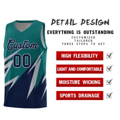 Teal Abstract Mountain Pattern Basketball Jersey 2